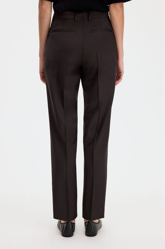 EMMA CROPPED COOL WOOL TROUSERS Dark Chocolate